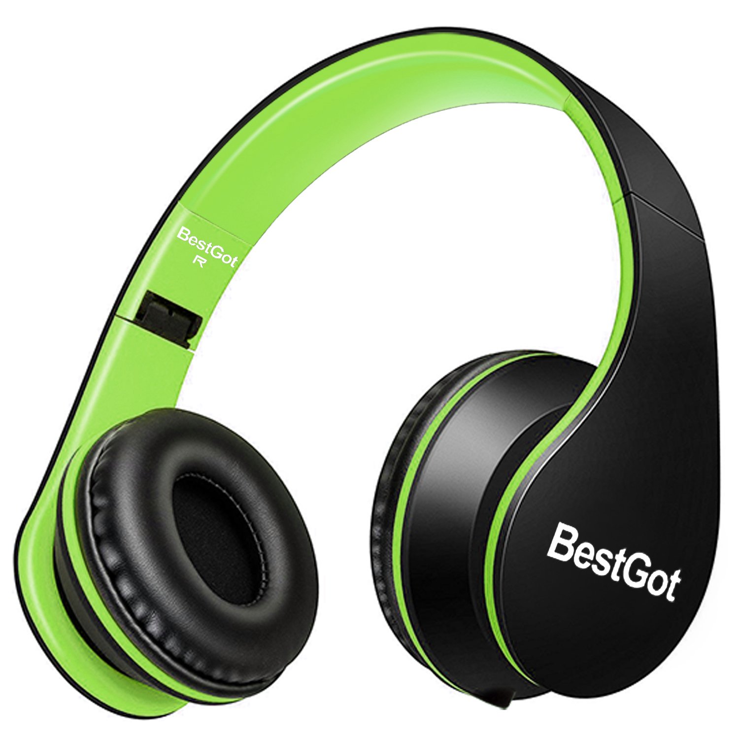 BG6002 Kids Headphones with Microphone - Volume Limited Safe Headset for Children, Foldable Design with 3.5mm Plug & Removable Cord (Black/Green) - Perfect for School, Travel, and Online Learning