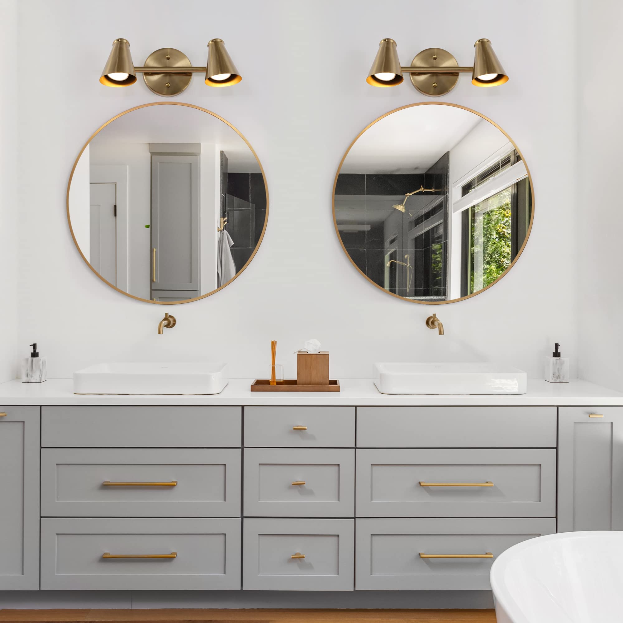 Durent Gold Bathroom Light Fixtures - 2 Light Modern Vanity Lighting with Slant-Cut Metal Shades for Mirror Illumination | Perfect for Bathroom, Powder Room & Dressing Area Makeup Lighting