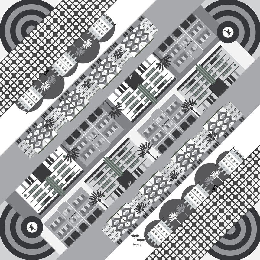 Stylish Monochrome Cotton Scarf - Tiong Bahru Inspired Fashion Accessory for Women | Perfect for Travel, Office & Casual Outfits