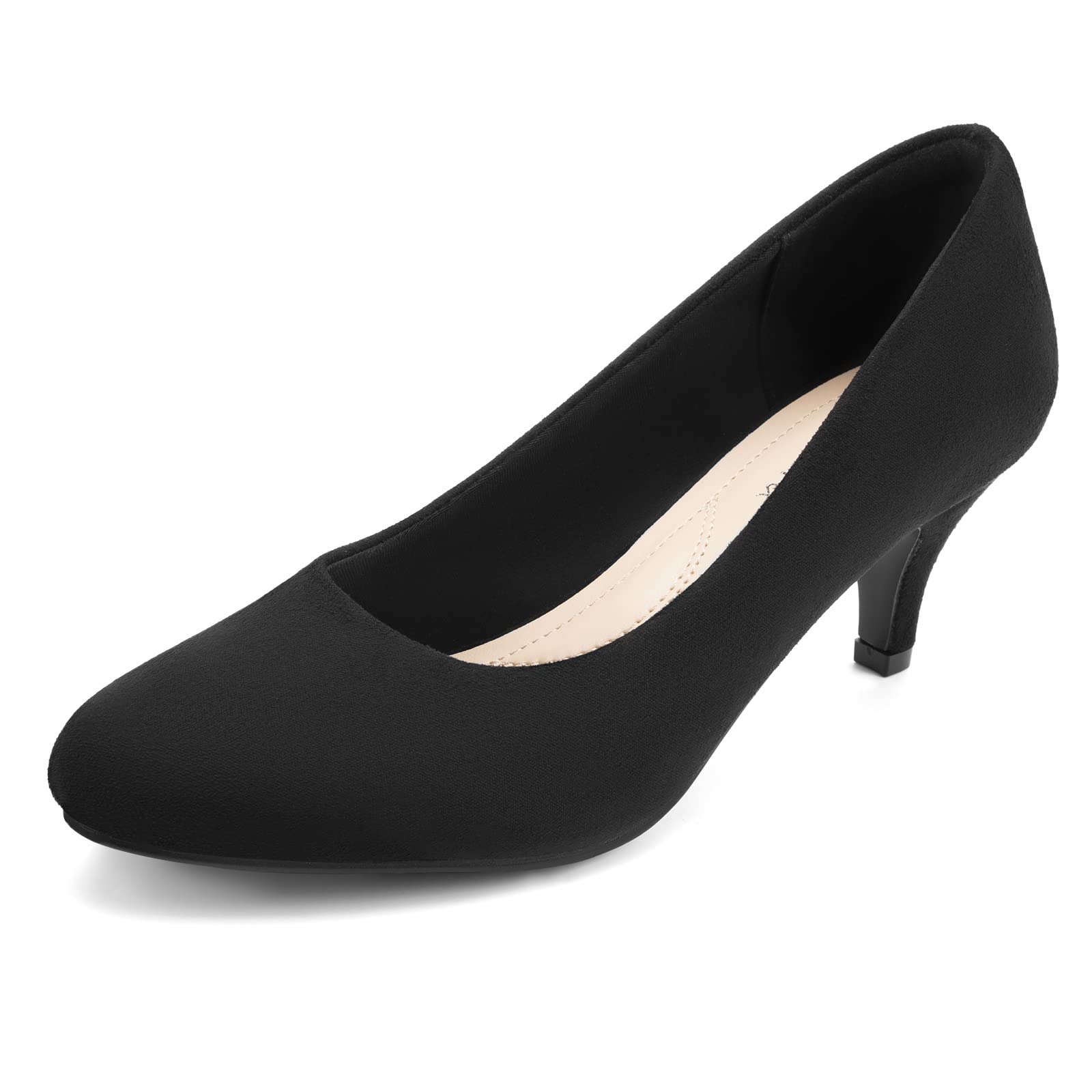 Greatonu Women's Round Toe Kitten Heel Pumps - Low Heel Closed Toe Dress Shoes for Office, Wedding & Formal Occasions - Comfortable Court Shoes for Work, Party & Professional Events