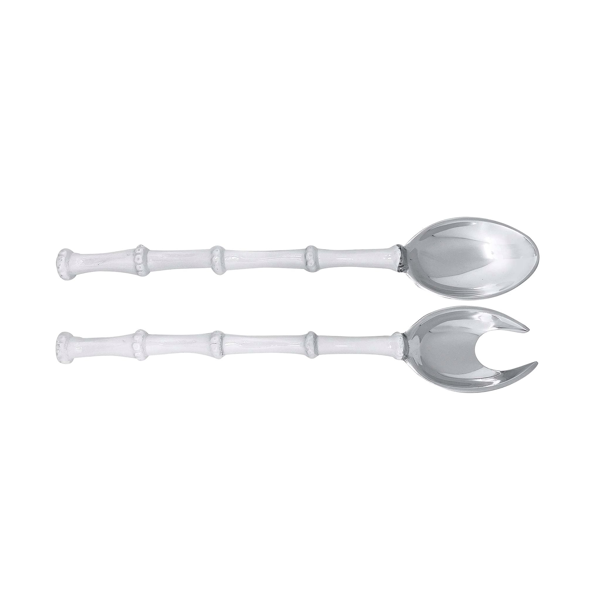 Eco-Friendly Bamboo Salad Servers Set - Natural White Salad Tongs & Spoon for Healthy Eating, Picnics, and Dinner Parties