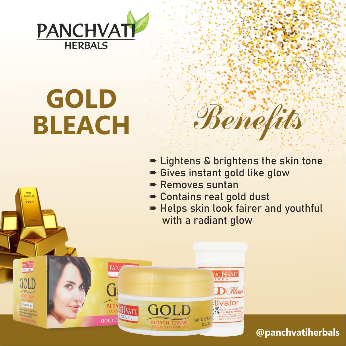 Panchvati Gold Bleach Cream - Skin Lightening & Brightening Gel for Women (200g, Multicolor) | Gentle Face & Body Bleach for Smooth Skin | Perfect for Pre-Party Glow & Special Occasions