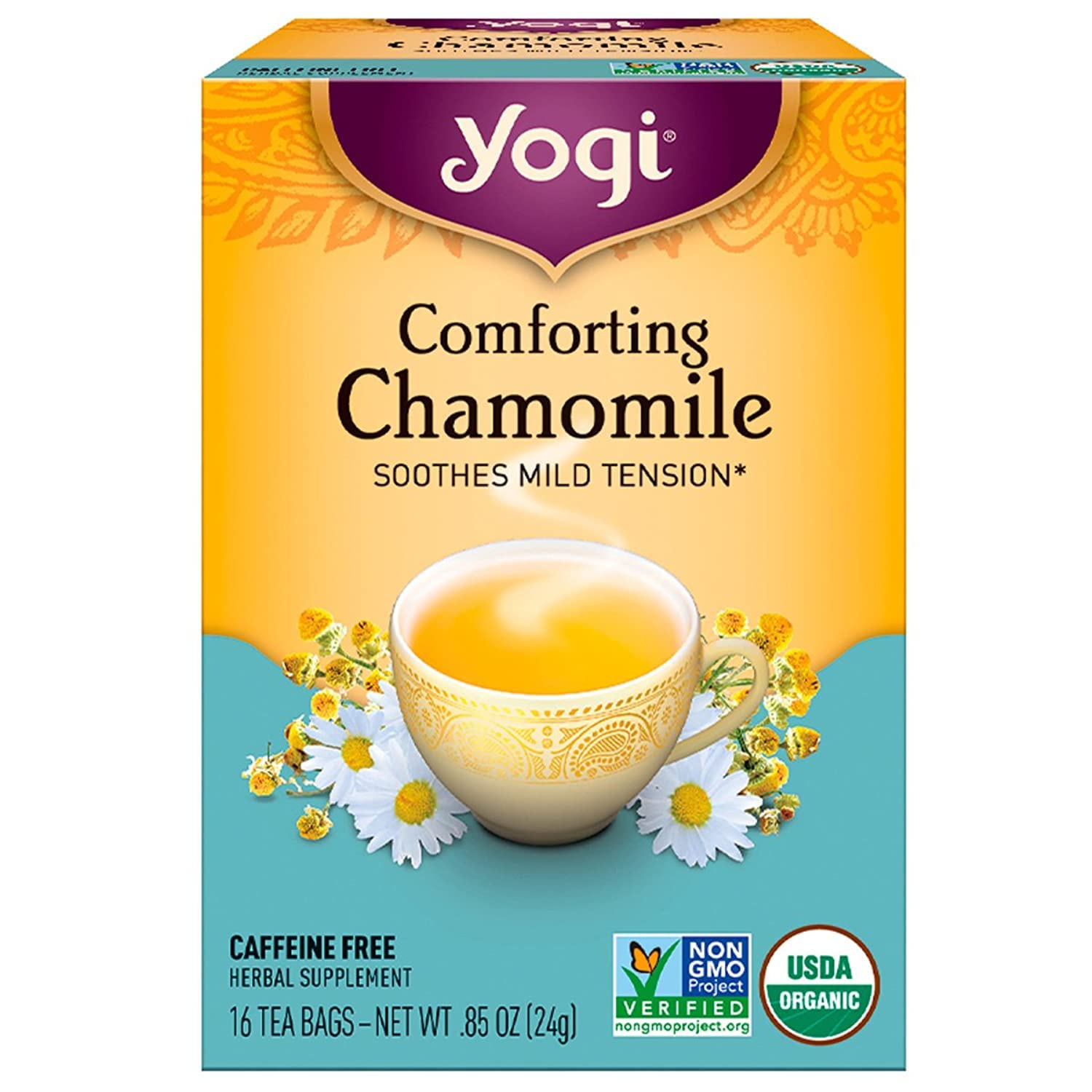 Yogi Comforting Chamomile Herbal Tea - 16 Tea Bags for Relaxation & Stress Relief | Caffeine-Free Bedtime Tea | Perfect for Evening Relaxation & Better Sleep