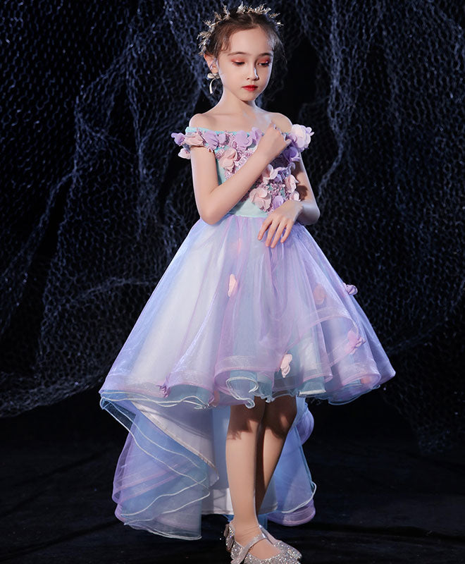 Elegant Purple Lace Tulle High-Low Flower Girl Dress for Weddings, Prom, Pageants & Special Occasions - Perfect for Flower Girls, Junior Bridesmaids & Formal Events