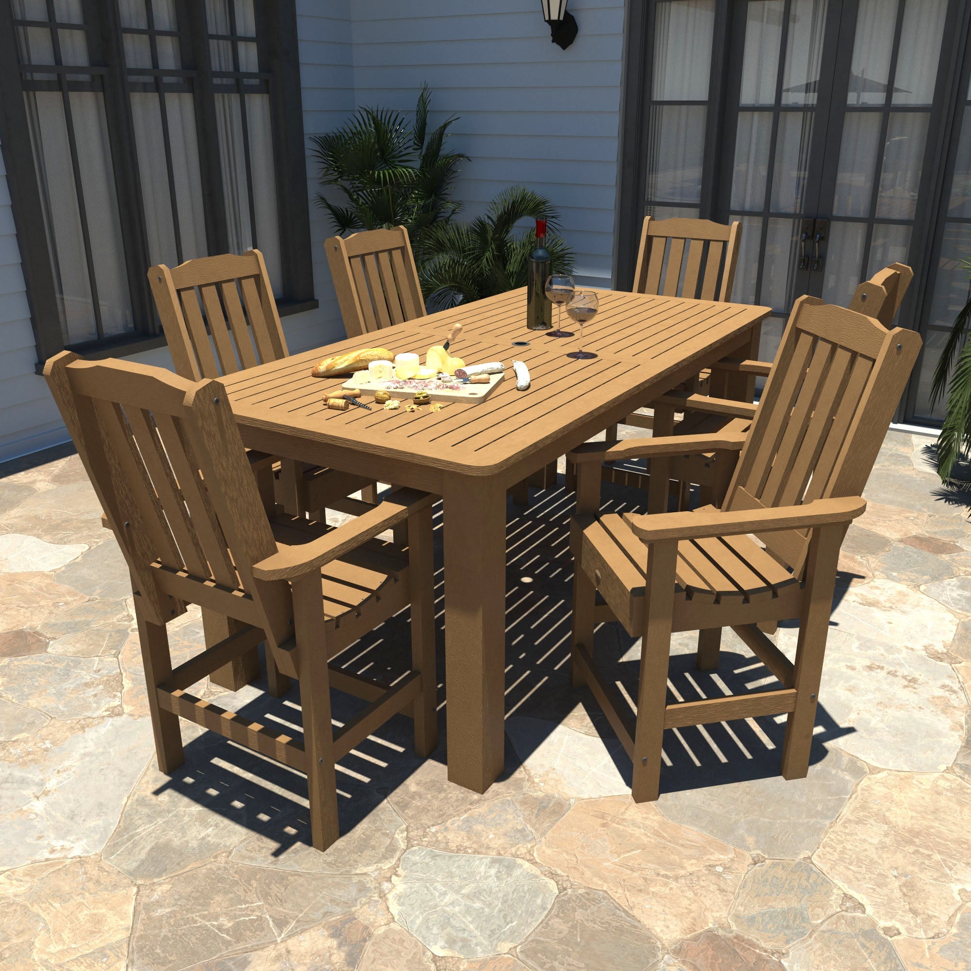Lehigh 7-Piece Rectangular Outdoor Dining Set 42 x 84 Inches Counter Height - Perfect for Patio, Backyard, and Poolside Entertaining