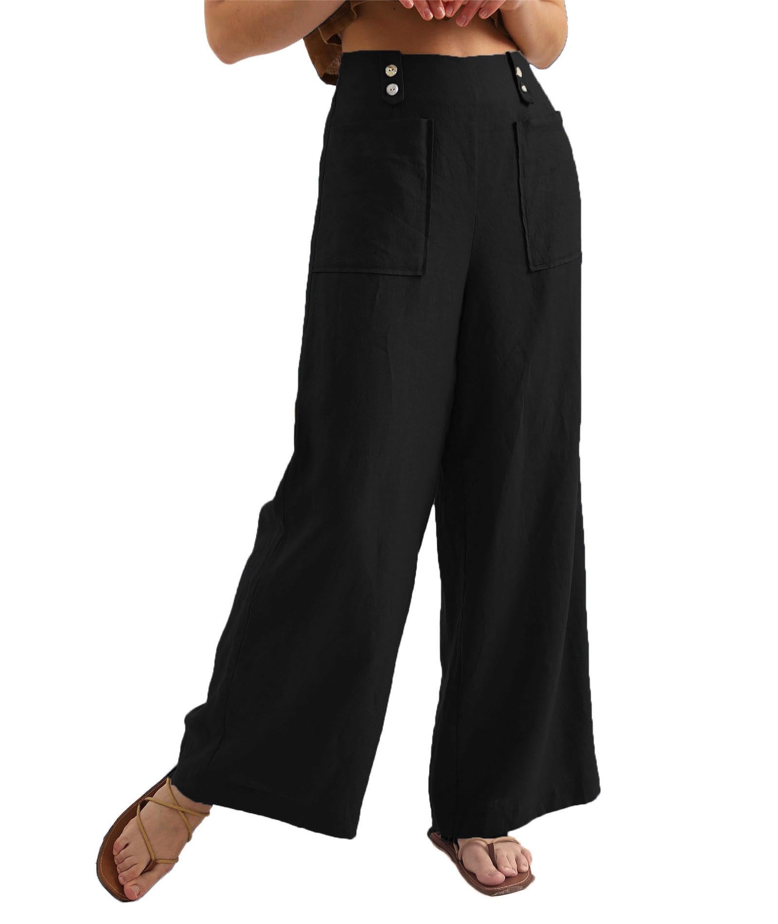 Amazhiyu Women's 100% Linen Wide Leg Pants - High Waisted Casual Pants with Pockets | Comfortable Summer Trousers for Travel, Beach & Everyday Wear