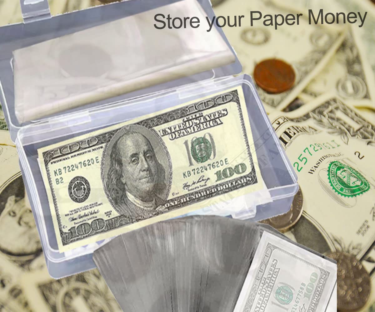 200PCS Clear Currency Sleeves for Dollar Bills - Protective Money Holders for Cash Collectors, Banknotes & Stamps - Perfect for Coin Collecting, Gift Money Storage & Financial Organization (200 Count)
