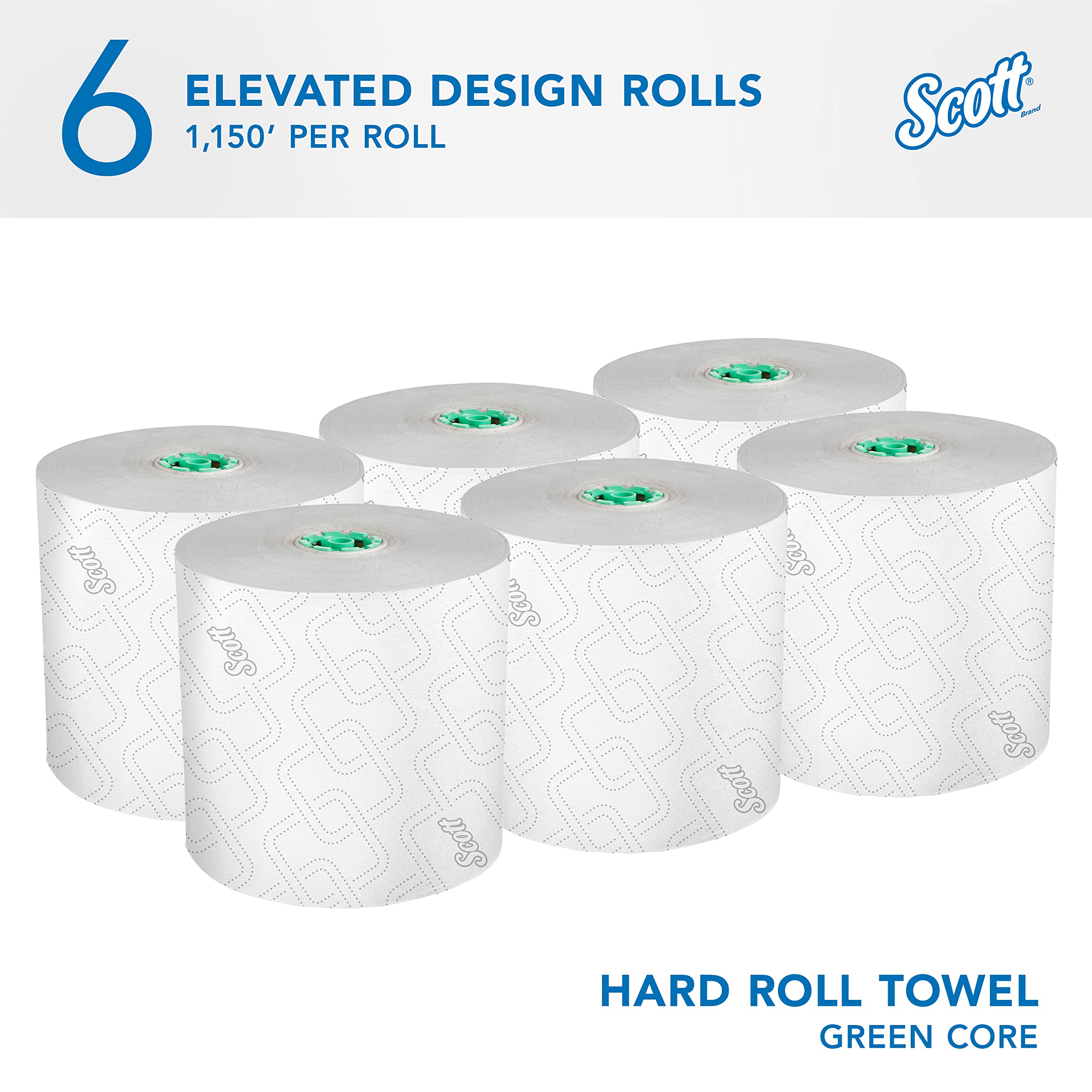 Scott Professional Pro High-Capacity Hard Roll Paper Towels - 6 Rolls (1,150' Each) | Bulk Commercial Grade | Super Absorbent with Elevated Design | White | Fits ScottBrand Green Core Dispensers | Ideal for Restaurants, Offices & Industrial Use