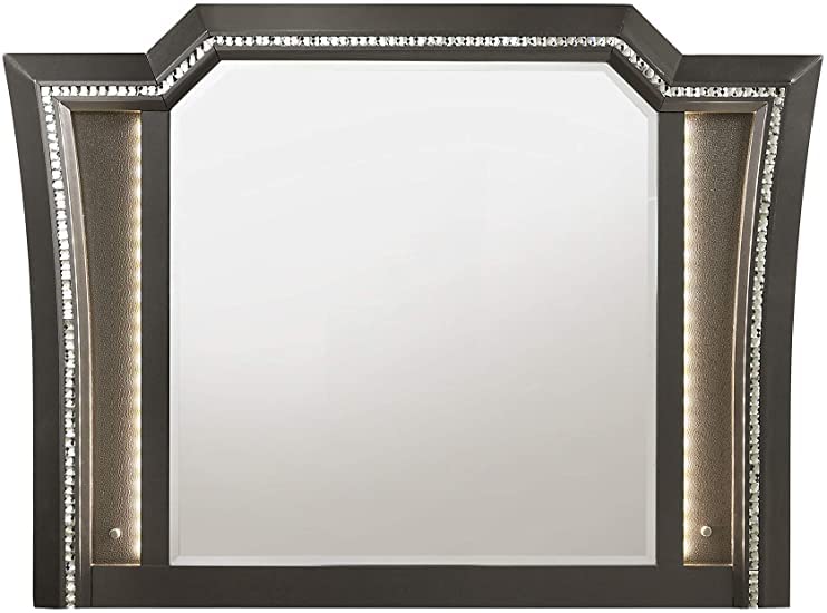 Kaitlyn Deluxe LED Vanity Mirror with Crystal-Like Sparkling Trim - Metallic Gray Dresser Mirror for Bedroom | Perfect for Makeup, Dressing Table & Home Decor