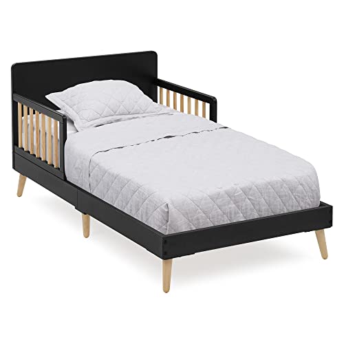 Delta Children Logan Wood Toddler Bed - GREENGUARD Gold Certified, Midnight Grey/Natural Finish - Safe & Sturdy Toddler Bed for Boys & Girls - Perfect for Nursery, Daycare or Kids' Bedroom