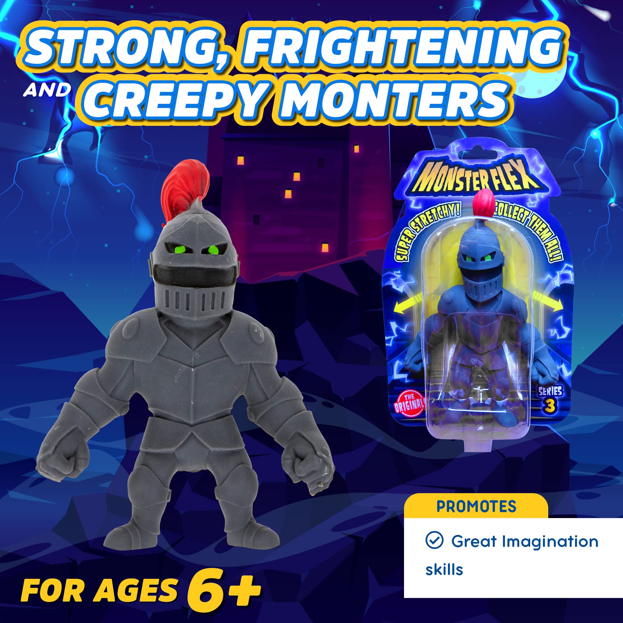 Monster Flex Stretchy Toys for Kids - 14 Unique Spooky Stretch Monsters Sensory Fidget Stress Relief Toys | Birthday Party Favors, Classroom Rewards & ADHD Anxiety Relief | Series 3 Ghost Knight Collectible