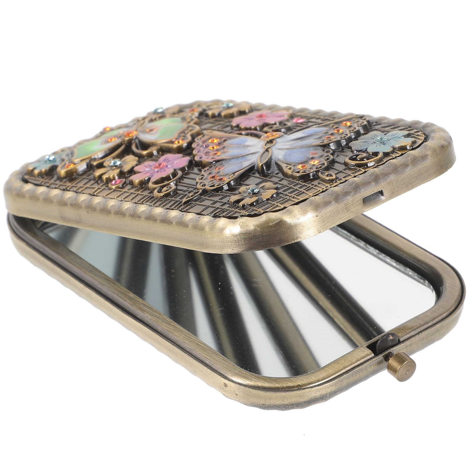 Beaupretty Folding Pocket Mirror - Retro Double Sided Small Square Makeup Mirror with Butterfly Design, Portable Hand Mirror for Travel, Purse & Makeup Touch Ups