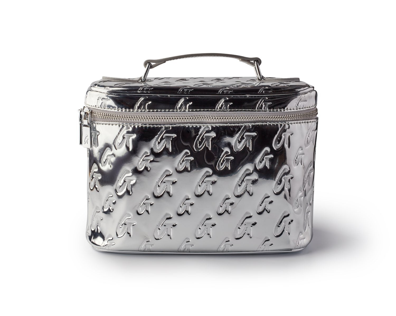 Large Metallic Monogram Toiletry Bag for Women & Men - Silver Shiny Travel Cosmetic Case - Perfect for Gym, Vacation & Business Trips