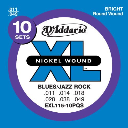 D'Addario EXL115-10PQS Nickel Wound Electric Guitar Strings 10-Pack - Premium Quality for Blues, Jazz & Rock - Perfect for Stage Performances & Studio Recording