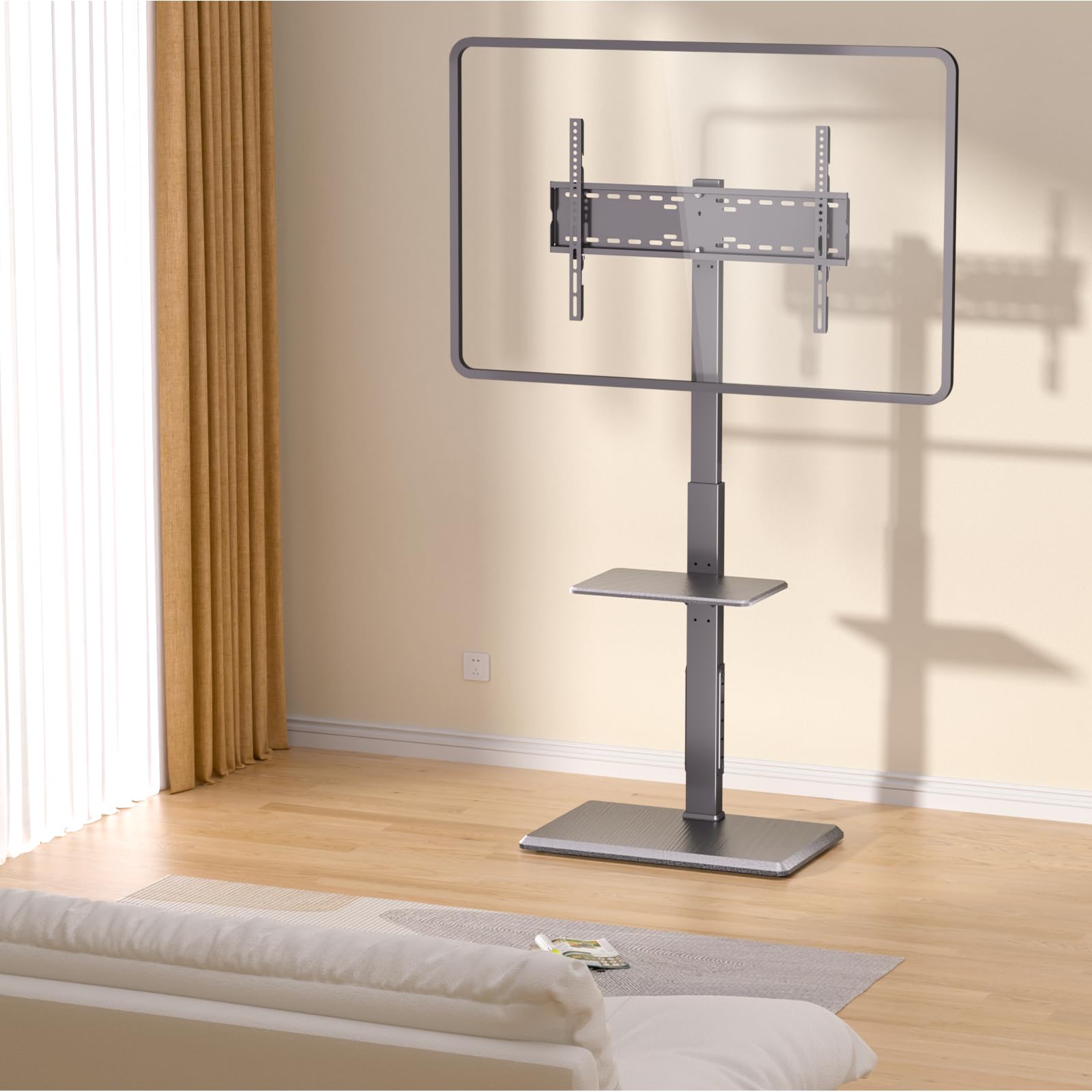 Universal TV Floor Stand for 32-75 Inch TVs up to 110 lbs - Adjustable Height & Swivel Base with Power Outlet & Removable Shelf - Sturdy TV Mount Stand for Living Room, Bedroom, Office (TCP01-2-M-A01)