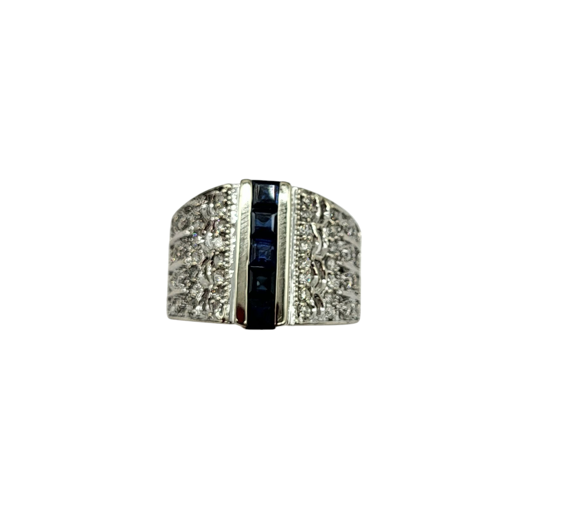 Vintage Sapphire and Diamond Wide Band Ring for Women - Elegant 14K Gold Wedding, Engagement, or Anniversary Jewelry Gift