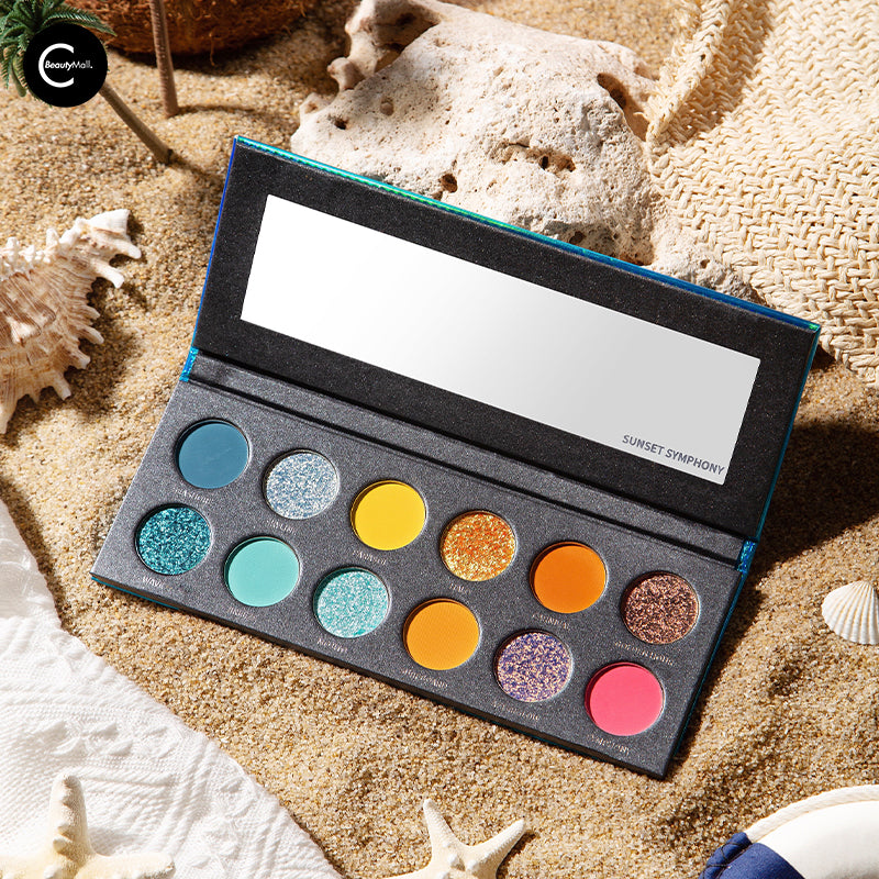 KRYPTEIN COSMETICS Sunset Symphony Eyeshadow Palette - 12 Highly Pigmented Matte & Shimmer Eyeshadows for Day to Night Makeup Looks | Perfect for Parties, Weddings & Special Occasions