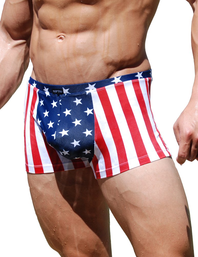 Patriotic Men's American Flag Square Cut Swim Trunks - Quick Dry, Comfortable Beach & Pool Swimwear for Summer Vacations