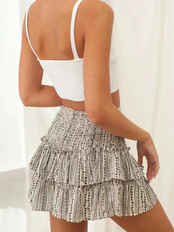 Women's Floral Pleated Skirt with Ruffles - Elegant A-Line Midi Skirt for Spring Summer, Perfect for Parties, Dates & Office Wear