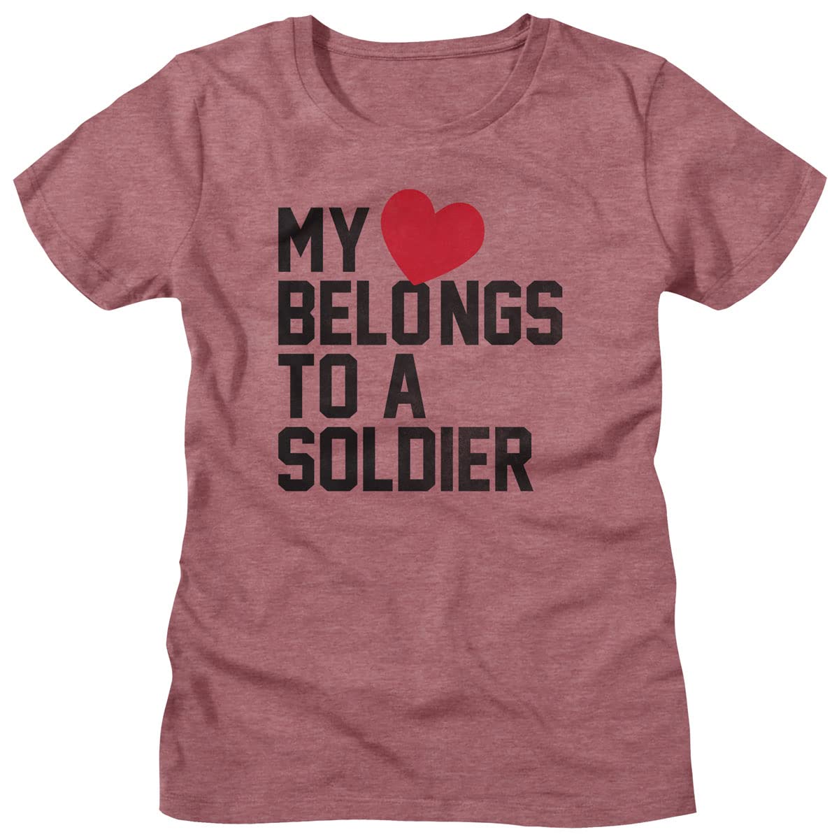 USA Military My Heart Belongs to A Soldier Women's Short Sleeve Graphic T-Shirt - Patriotic Army Apparel for Military Wives & Supporters - Perfect for Veterans Day, Memorial Day & Military Events