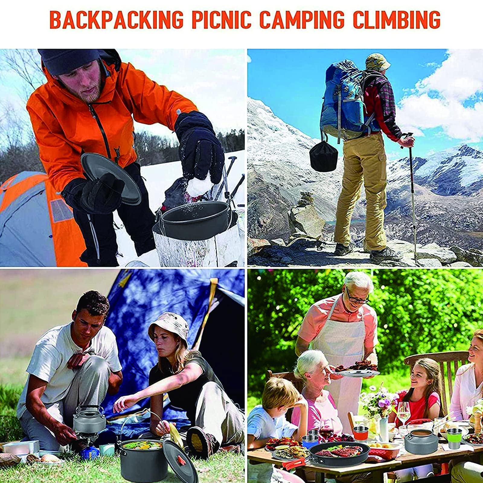 Portable Stainless Steel Camping Cookware Set with Kettle for 3-4 People - Outdoor Cooking Kit for Camping, Hiking, Picnics & Backpacking | Durable & Lightweight for Easy Outdoor Meals