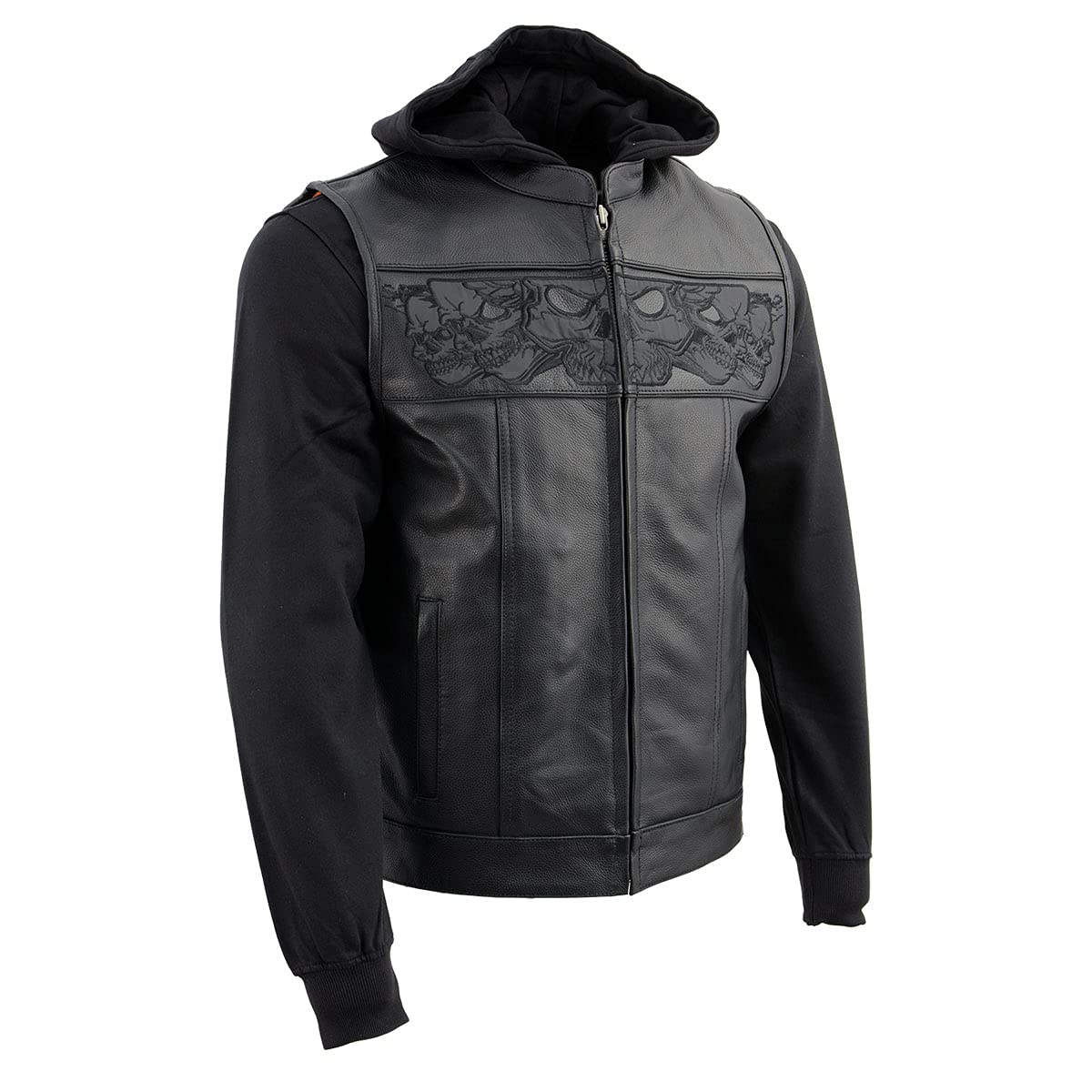 Milwaukee Leather MLM3563 Men's Black 2-in-1 Reflective Skulls Motorcycle Vest with Removable Hoodie | Premium Biker Jacket for Riding & Outdoor Adventures