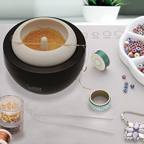 The Beadsmith Spin & String Power Spinner – Plastic Beading Spinning Wheel with 3 Cups & 2 Needles – Battery-Operated (2 AA) – Fast Seed Bead Stringing for Jewelry Making, Fringe, DIY Crafts – Perfect for Necklaces, Bracelets & Home Decor Projects