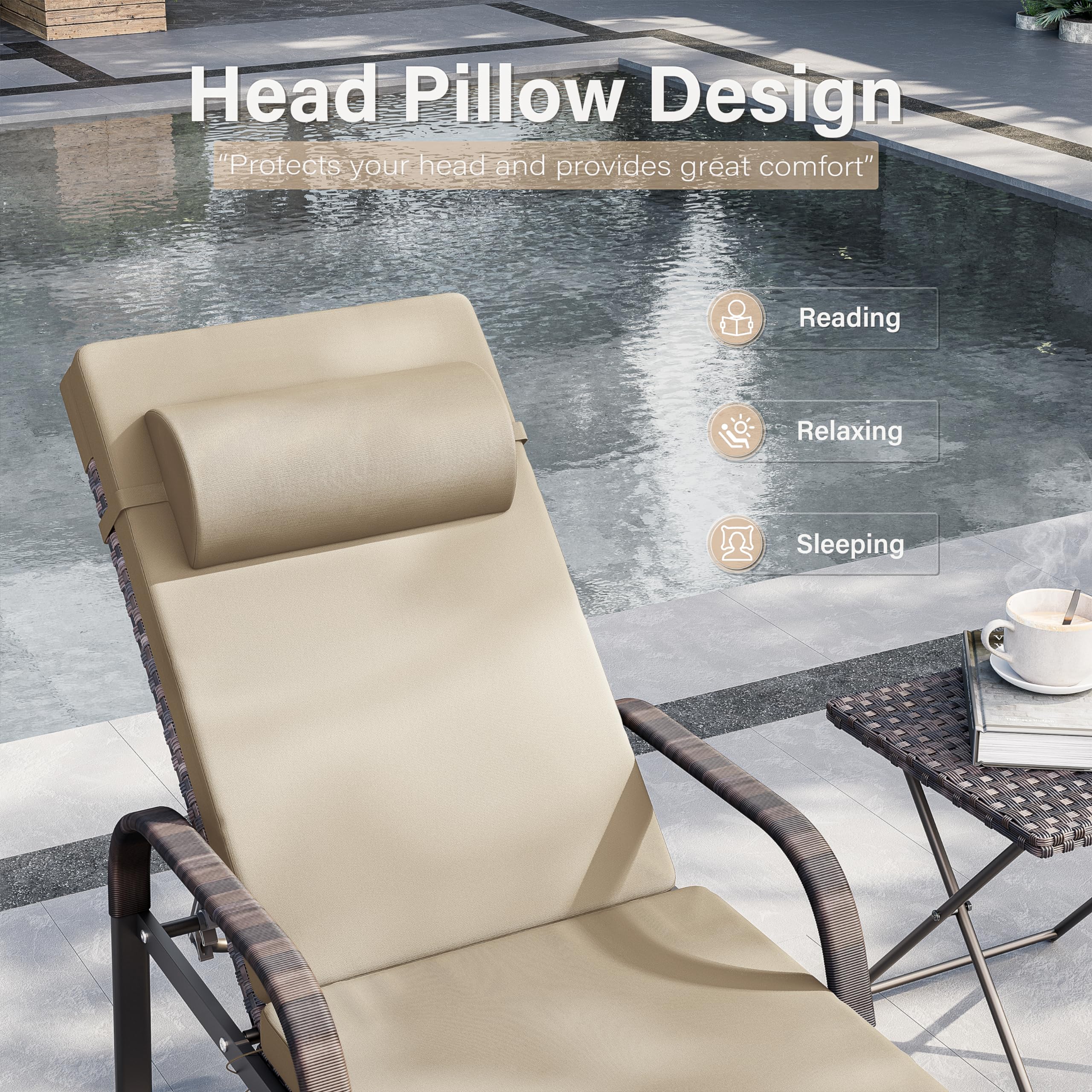 Kurapika 3-Piece Patio Chaise Lounge Set - Adjustable Rattan Reclining Chairs with Folding Table for Outdoor Poolside, Beach & Backyard Relaxation | Sunbathing, Lounging & Entertaining Furniture
