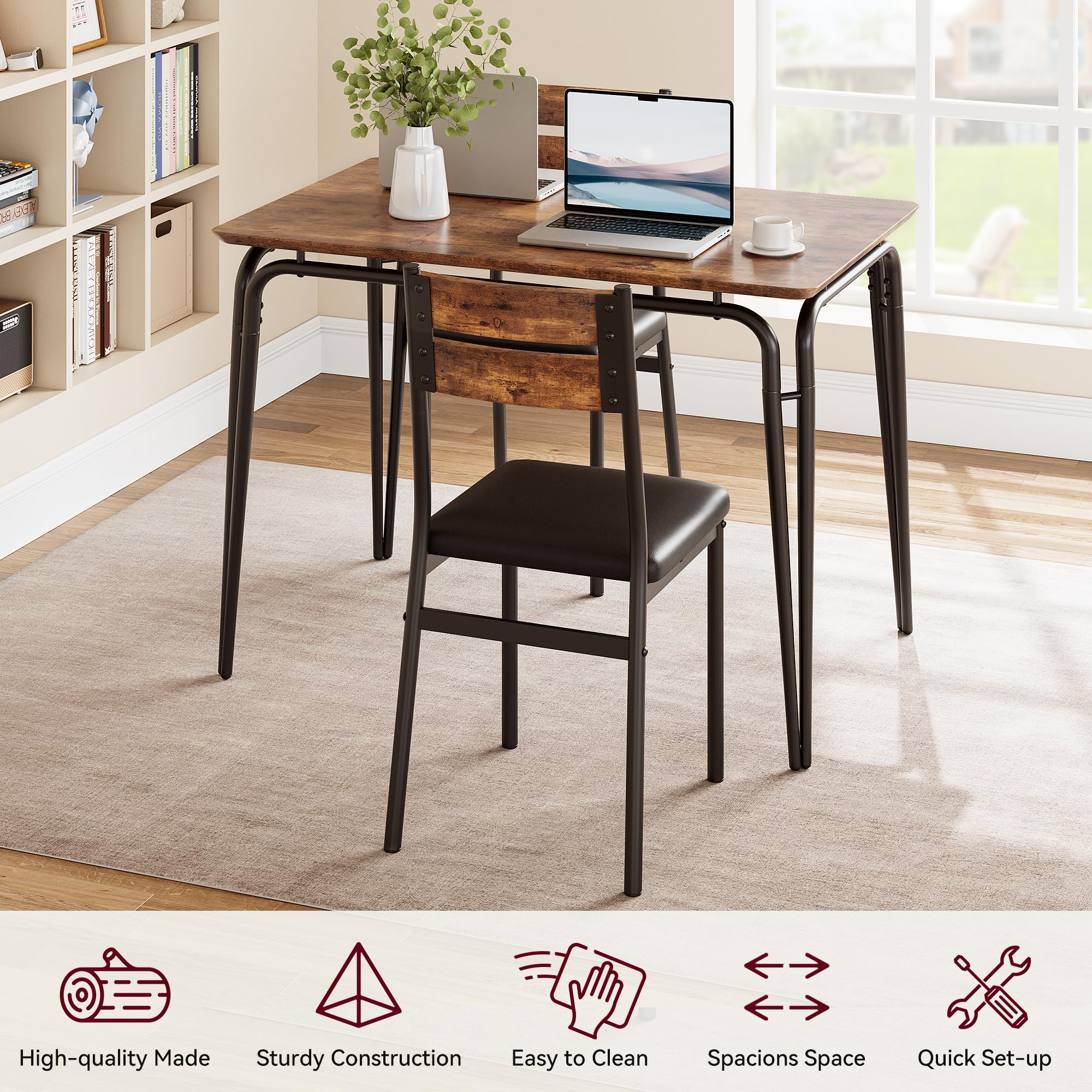 Vintage 5-Piece Small Dining Table Set for 4 with Chairs - Compact Kitchen & Apartment Dinette Furniture for Breakfast, Dinner & Small Space Entertaining