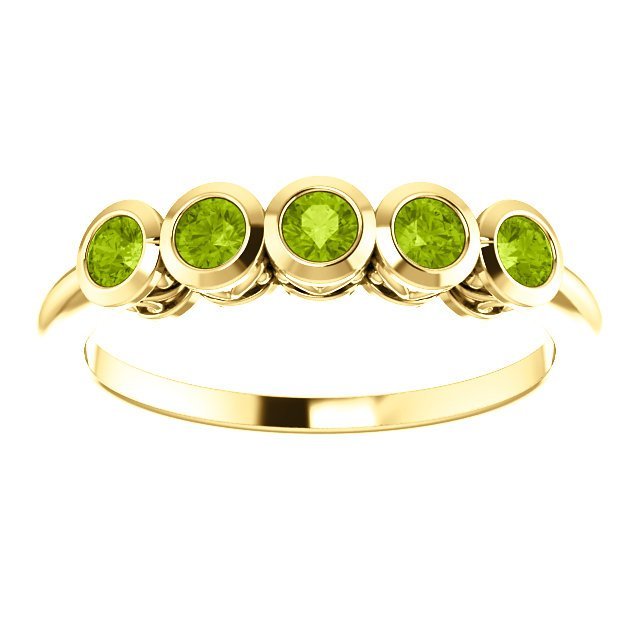 14Kt Gold 0.45 CTW Round Peridot Bezel Set 5 Stone Ring - Elegant Jewelry for Weddings, Anniversaries & Special Occasions