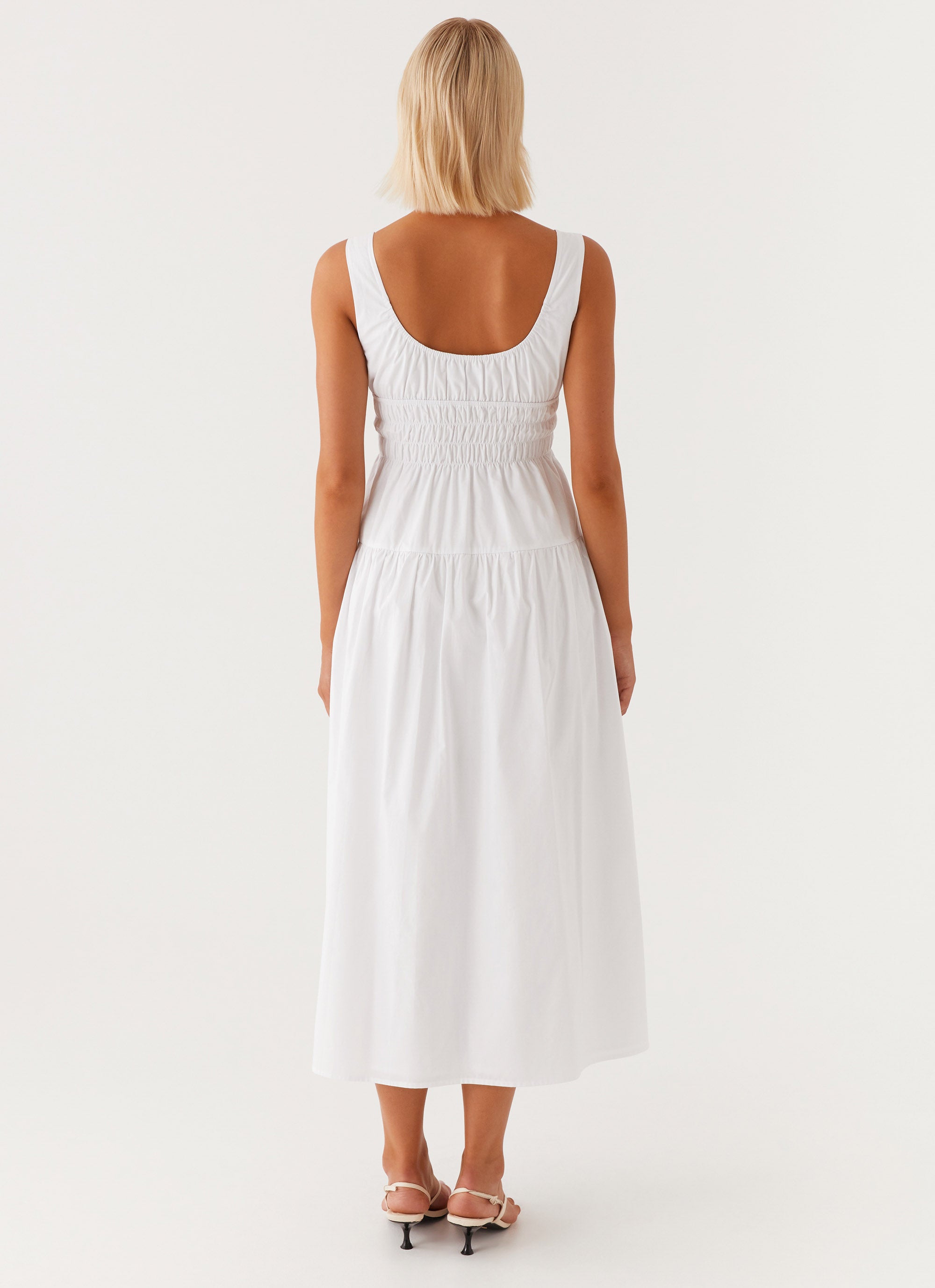 Jacintha Women's Midi Dress - Elegant White Flowy Summer Dress for Casual Outings, Beach Vacations & Date Nights