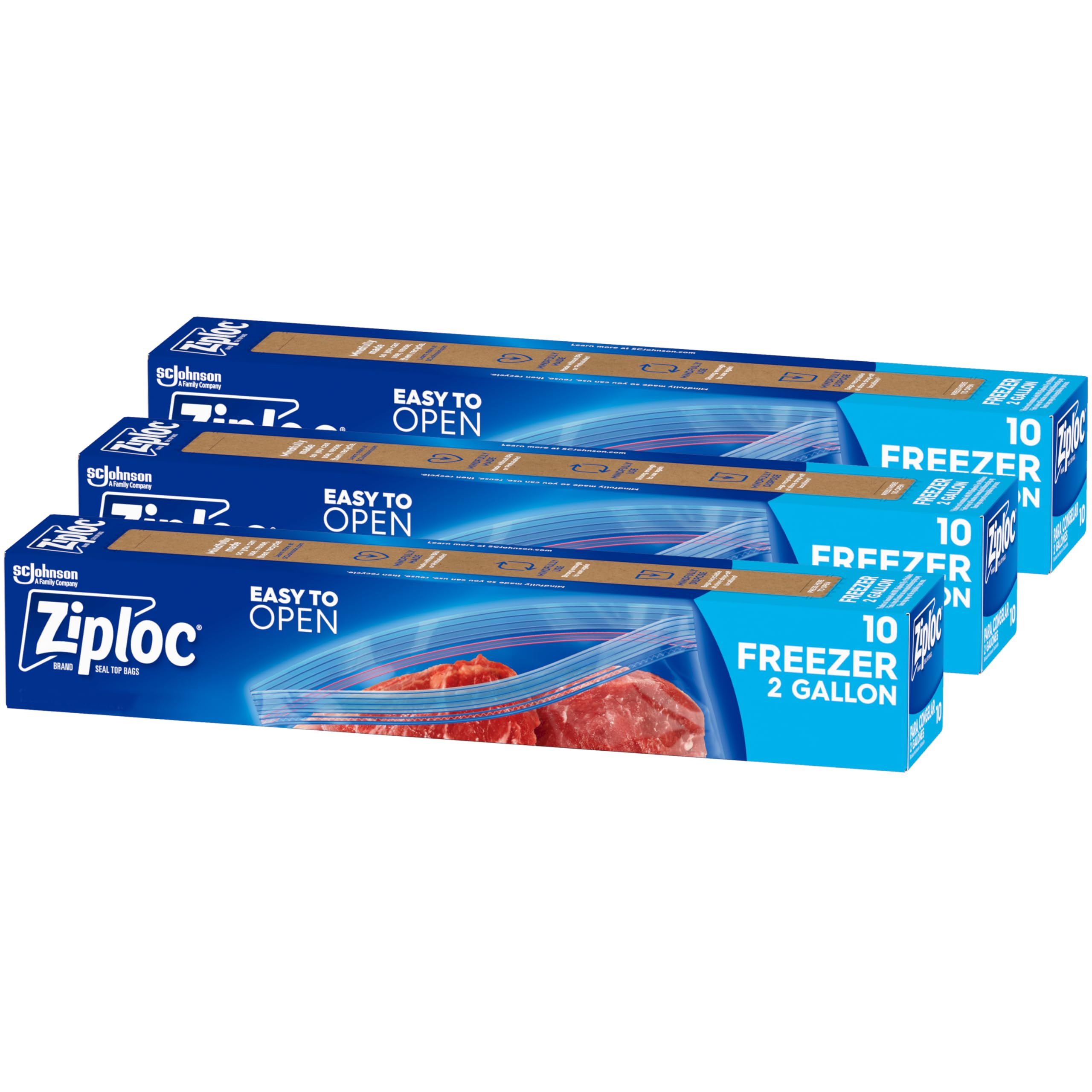 Ziploc 2 Gallon Freezer Bags with Grip 'n Seal Technology - 30 Count (3 Packs of 10) for Food Storage, Meal Prep & Freezing - Perfect for Leftovers, Sous Vide & Bulk Cooking