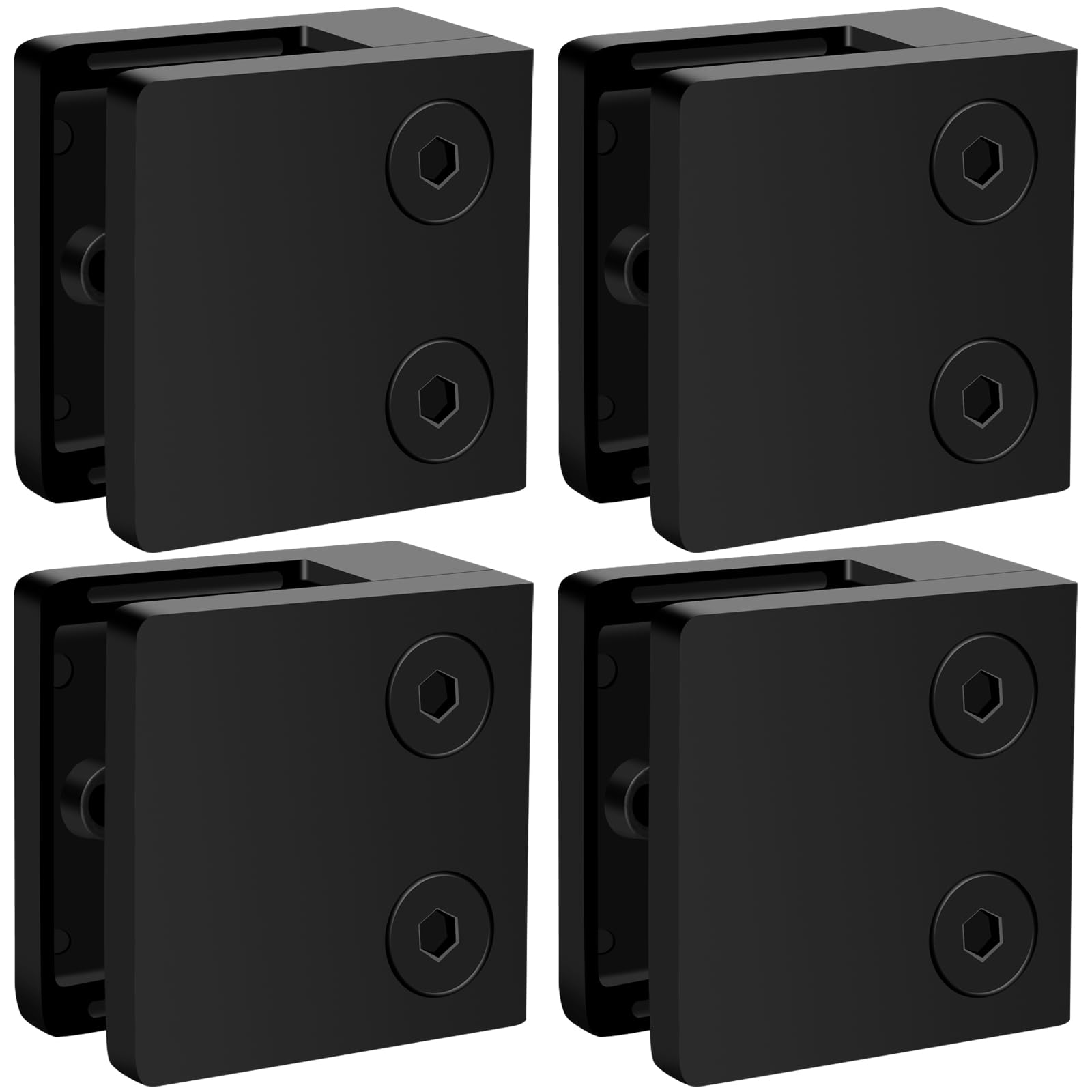 4 Pack Black Glass Clamp for Glass Balustrade - Stainless Steel 304 Square Flat Back Glass Brackets for Glass Railing - Heavy Duty 45x45mm Glass Bracket Fits 1/3