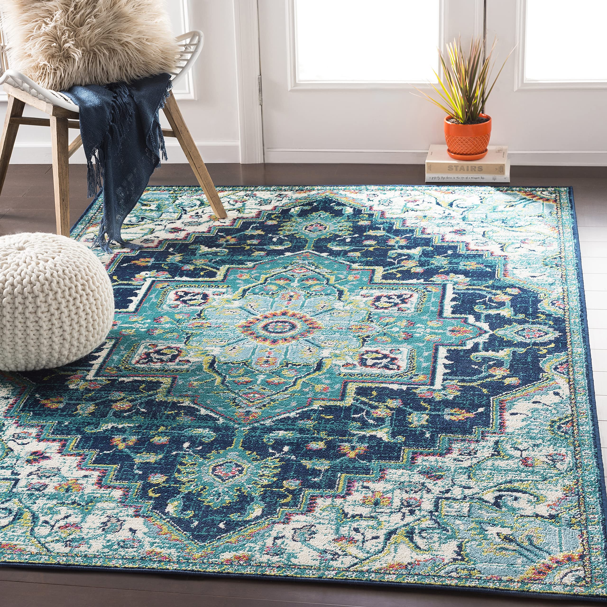 Mark&Day 7x9 Metz Traditional Teal Area Rug - Soft Blue Grey Carpet for Living Room, Bedroom, Kitchen (6'7