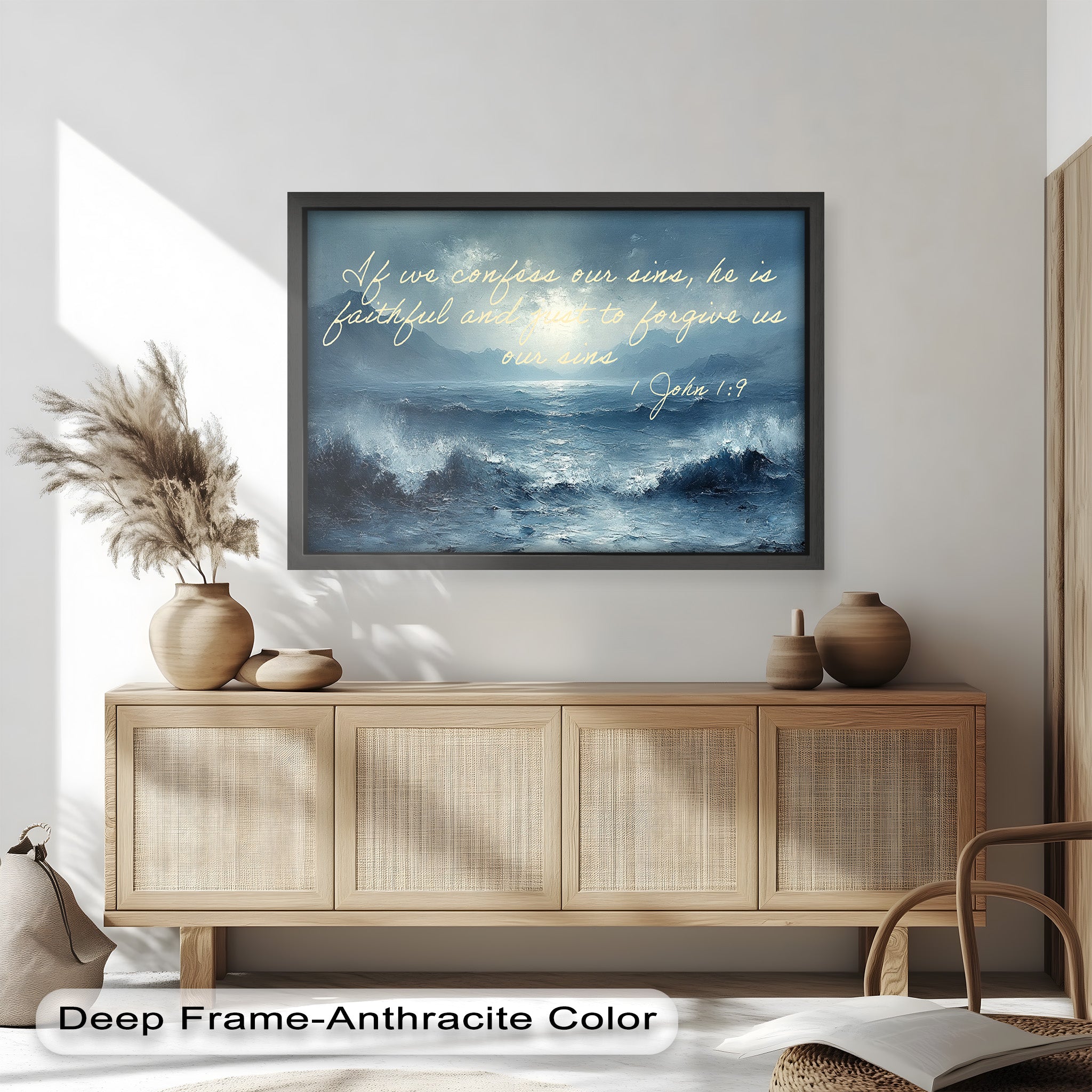 1 John 1:9 Bible Verse Oil Painting - Christian Scripture Wall Art for Home Decor, Church & Office - Forgiveness and Grace Religious Gift