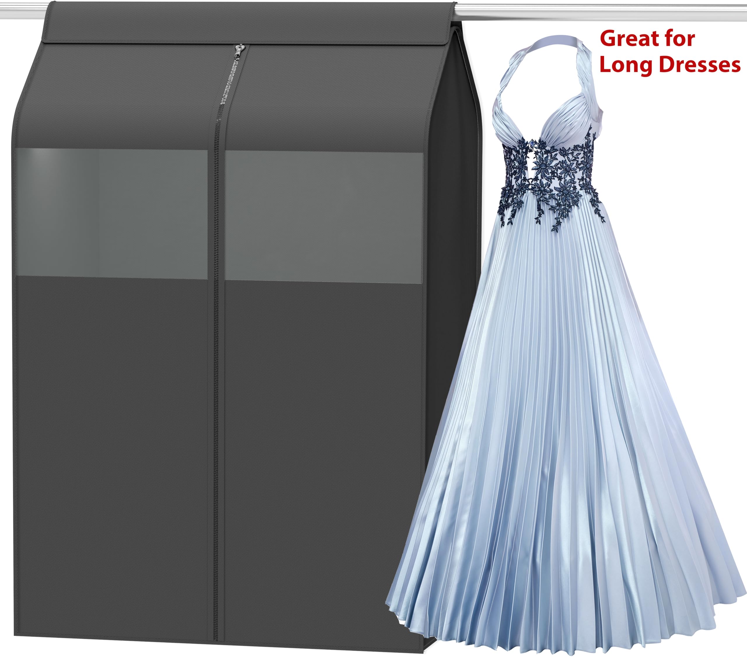 SimpleHouseware Garment Covers for Clothes Rack & Closet - Clear Window Hanging Clothes Storage Bags (Dark Grey) | Perfect for Wardrobe Organization, Travel & Seasonal Clothing Protection