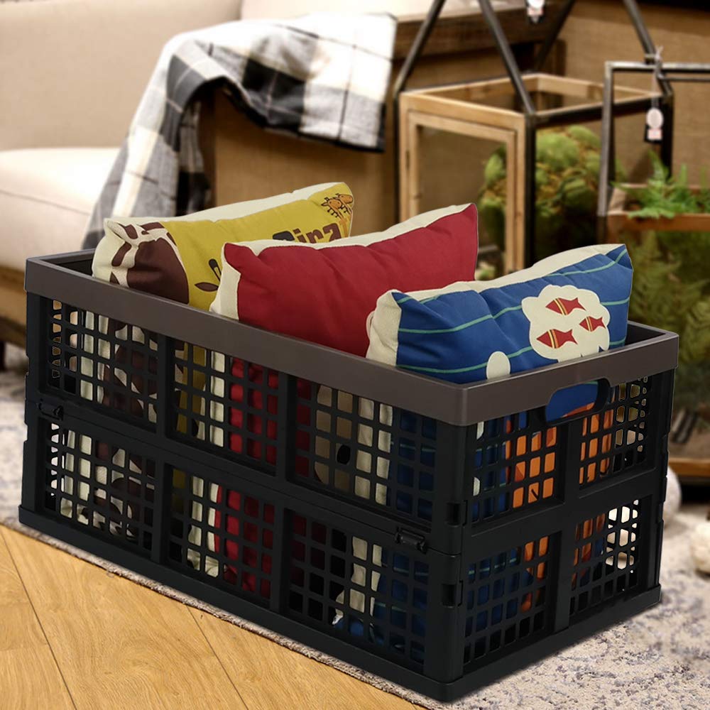 Bringer 4-Pack 40L Plastic Collapsible Storage Crates - Stackable Folding Baskets for Home, Office & Garage Organization | Space-Saving Storage Solution