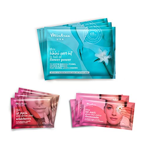 Mintree USA 3-Piece Skincare Combo: 3 Cooling Eye Masks + 3 Hydrating Lip Masks + 3 Bikini Care Kits for Spa Night & Self-Care Routine