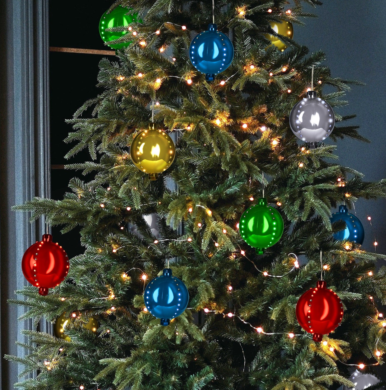 4 Pack Round LED Snowfall Hanging Ornaments - Christmas Tree Decorations with Warm White Lights for Indoor/Outdoor Holiday Decor (Home, Party, Garden)