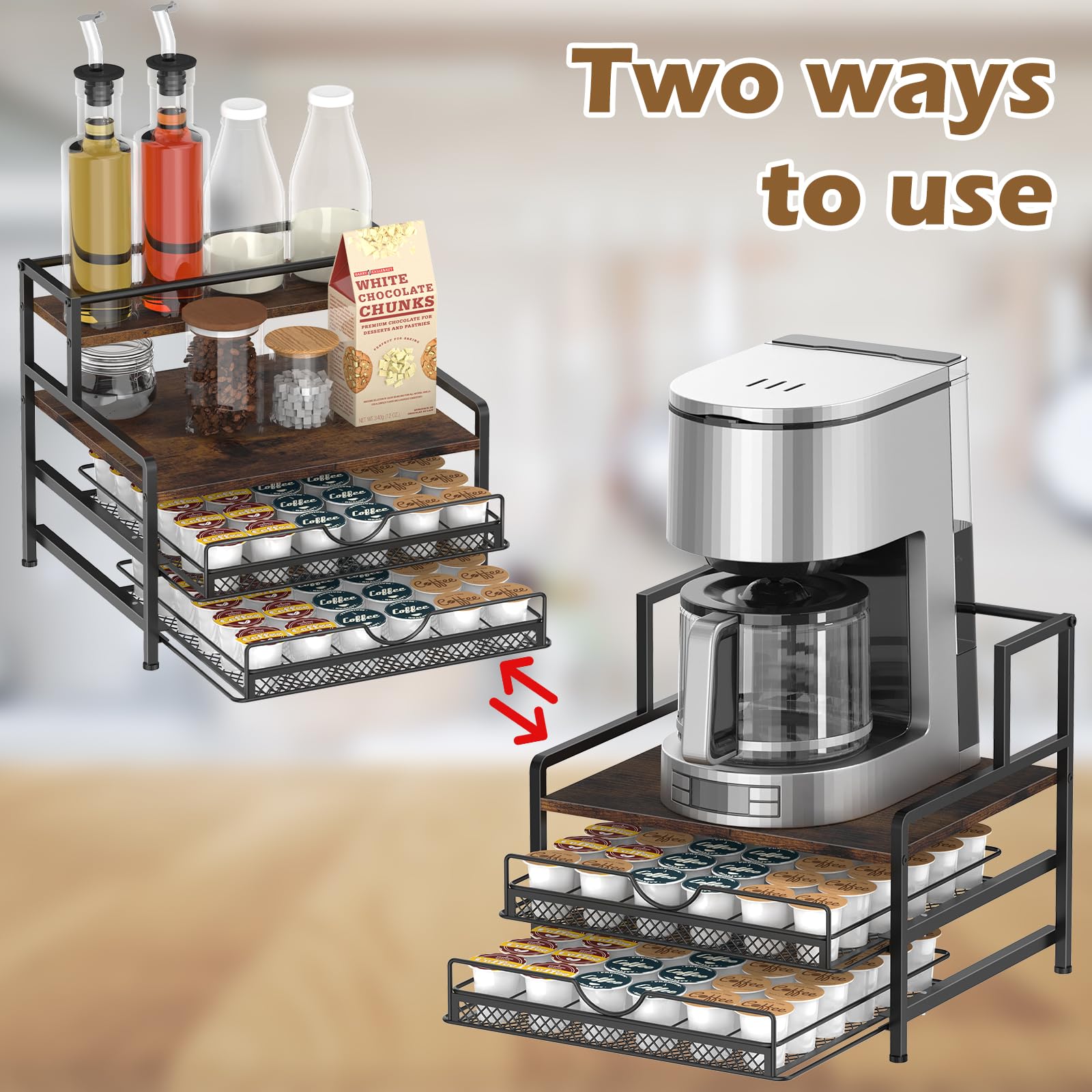 3-Tier Coffee Bar Organizer - Rustic Brown K-Cup Storage Rack for Coffee Pods, Syrups & Supplies | Countertop Organizer for Keurig, Nespresso & Coffee Makers | Perfect for Home Kitchen, Office Breakroom & Cafe Stations
