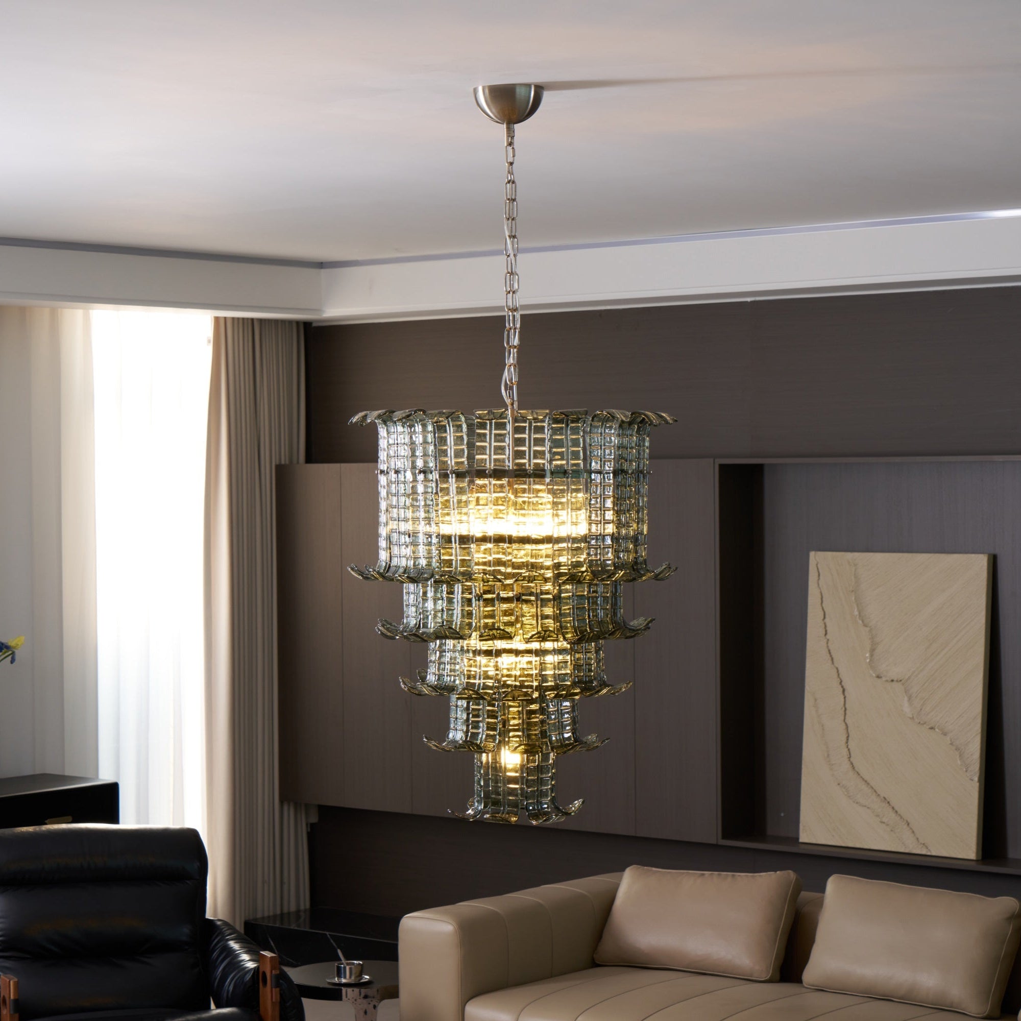 Elegant Cascade Murano Glass Chandelier - Handcrafted Italian Lighting Fixture for Dining Room, Living Room & Bedroom Decor