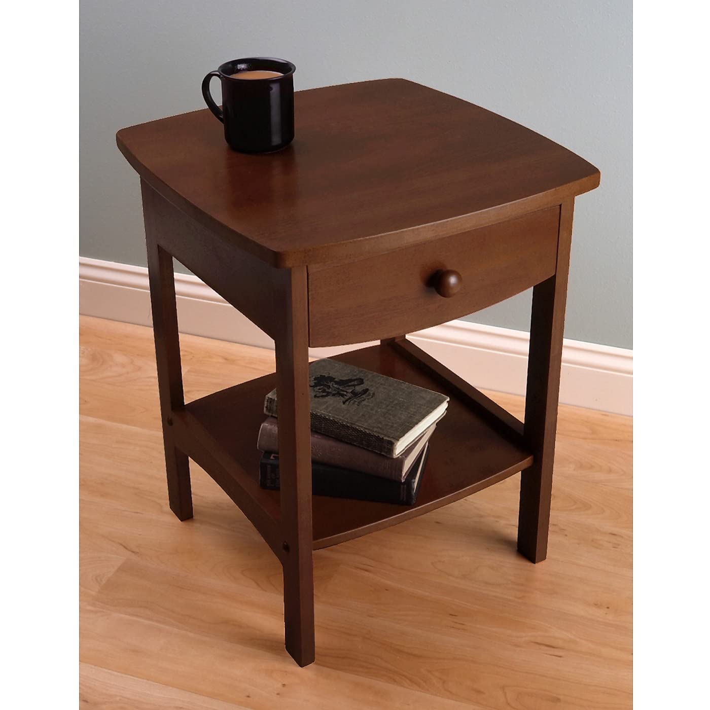 Winsome 22 Inch Wooden End Table with Drawer - Curved Nightstand for Bedroom, Living Room - 18x18x22 Inches Brown Side Table (94918) | Perfect for Small Spaces, Apartment Decor & Bedside Storage