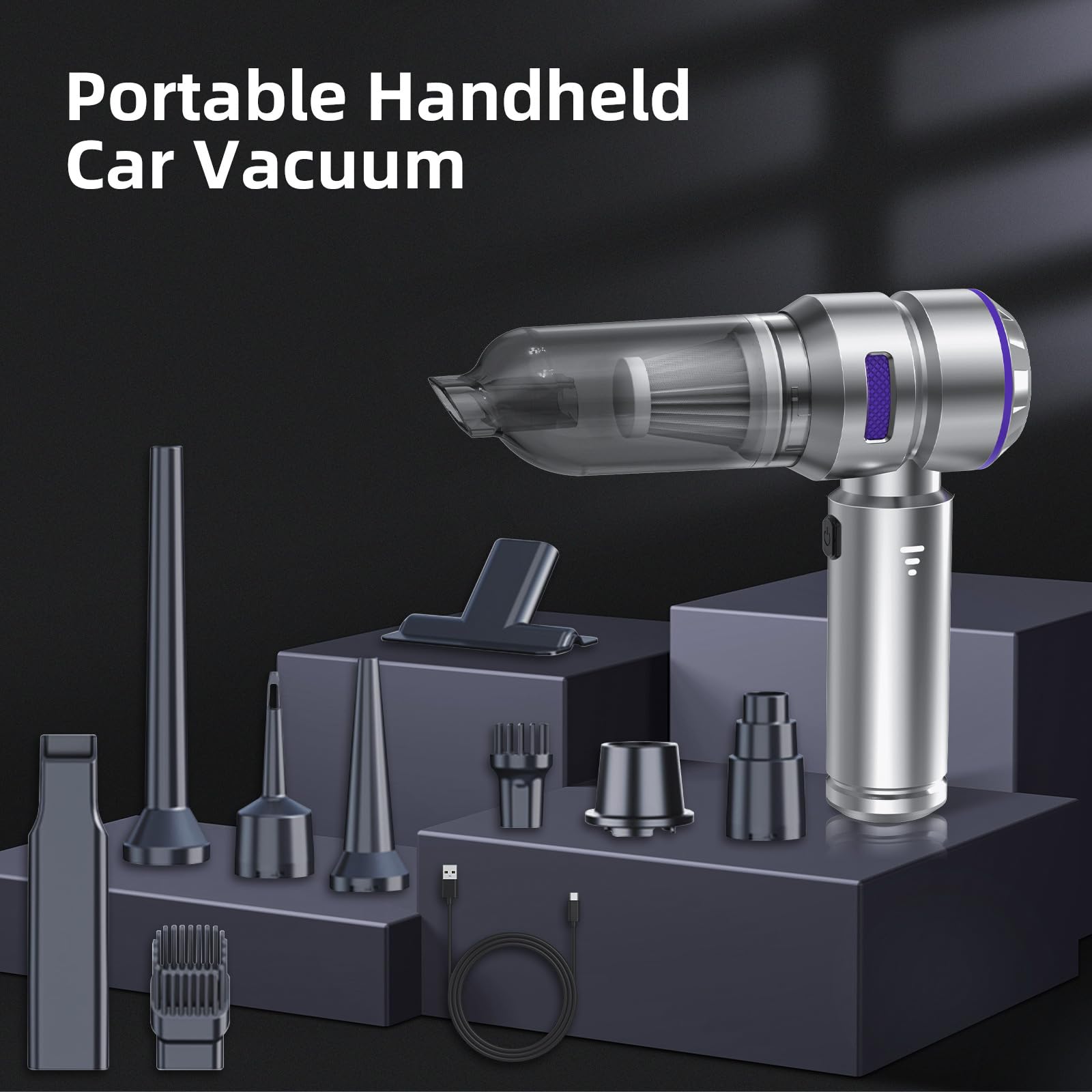 22000PA High Power Cordless Car Vacuum Cleaner - 4-in-1 Portable Handheld Vacuum with Brushless Motor, Air Duster & Blower for Cars, Home, Office | Quick Car Cleaning, Pet Hair Removal & Workspace Maintenance