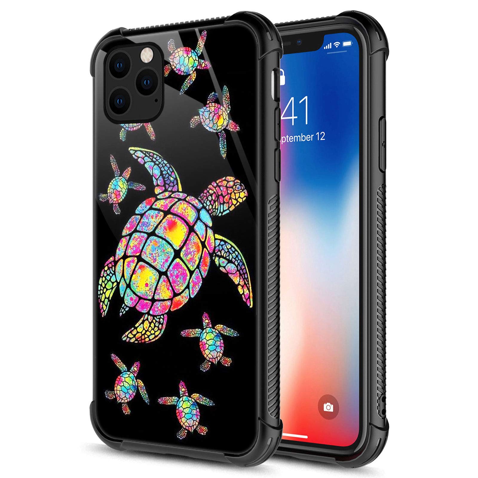 CARLOCA iPhone 11 Pro Max Case - Shockproof Anti-Scratch Phone Cover with Rainbow Turtle Family Graphic Design | Perfect for Daily Use, Travel & Outdoor Activities