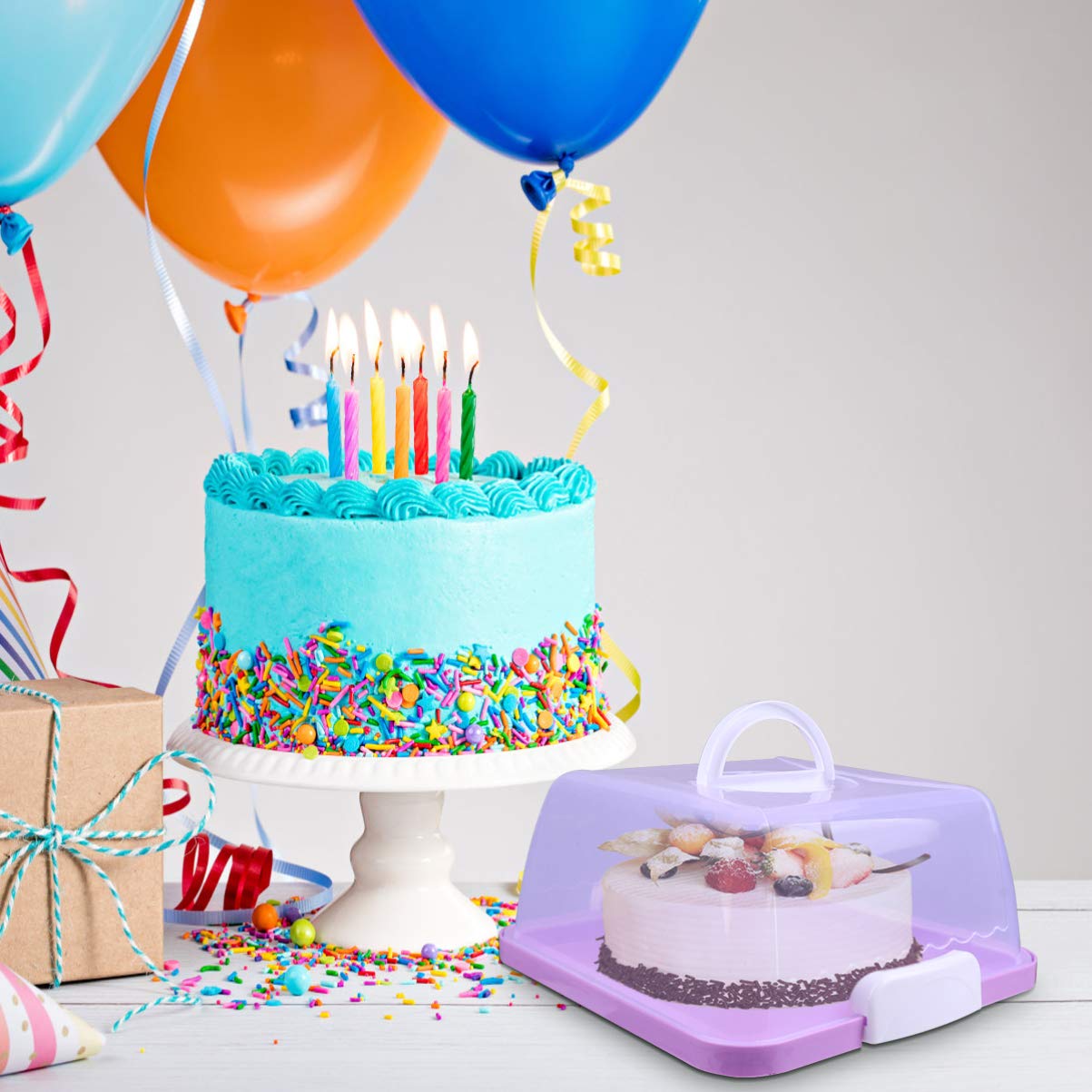 Hemoton 1-Piece Transparent Cake Storage Box with Lid - Portable Cake Carrier for Birthday, Cupcakes & Candy | BPA-Free Plastic Cake Keeper for Parties, Picnics & Home Decor (Purple)
