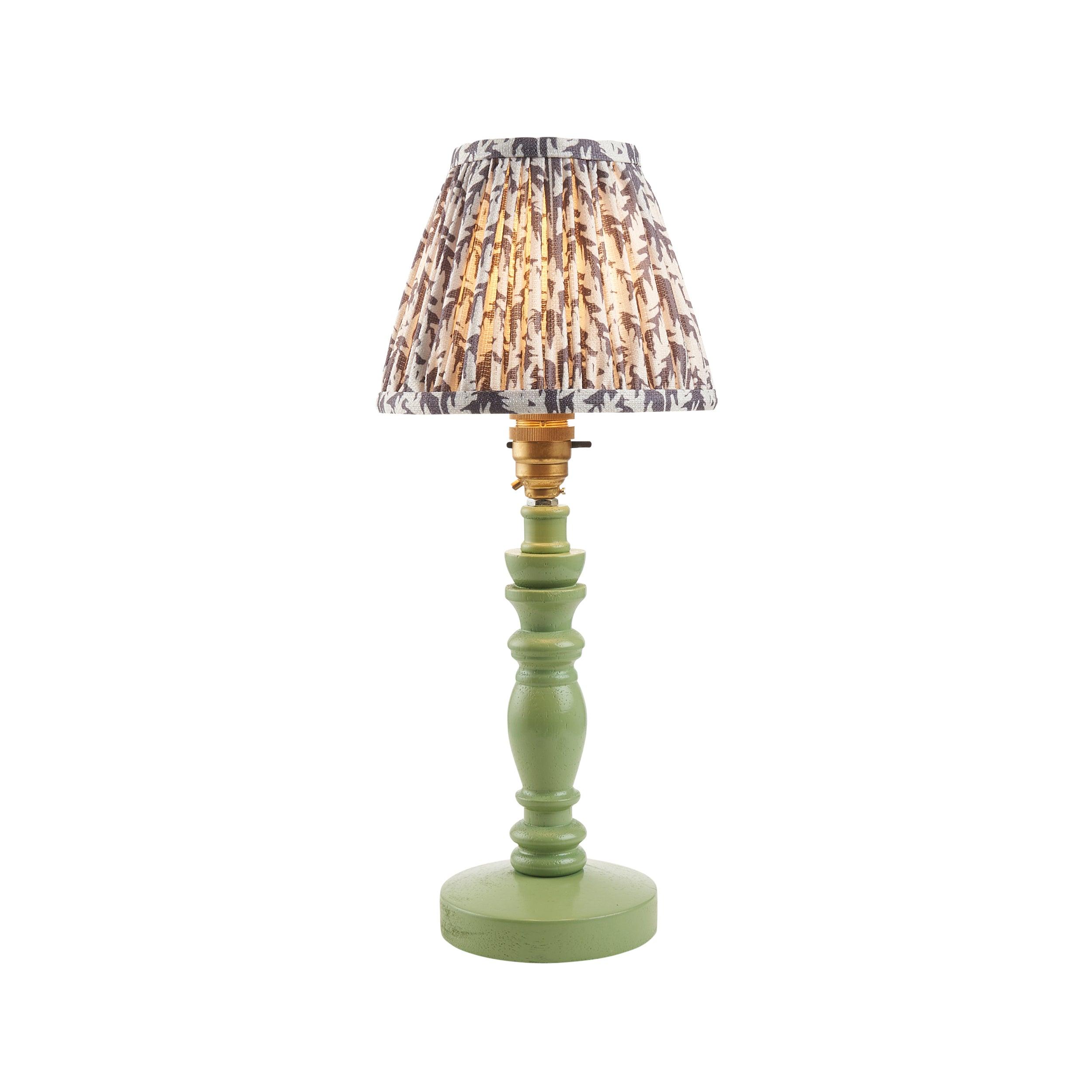 Bibury Green Table Lamp with 16cm Pearl Grey Leaf Shade - Modern Home Office & Bedroom Lighting Decor