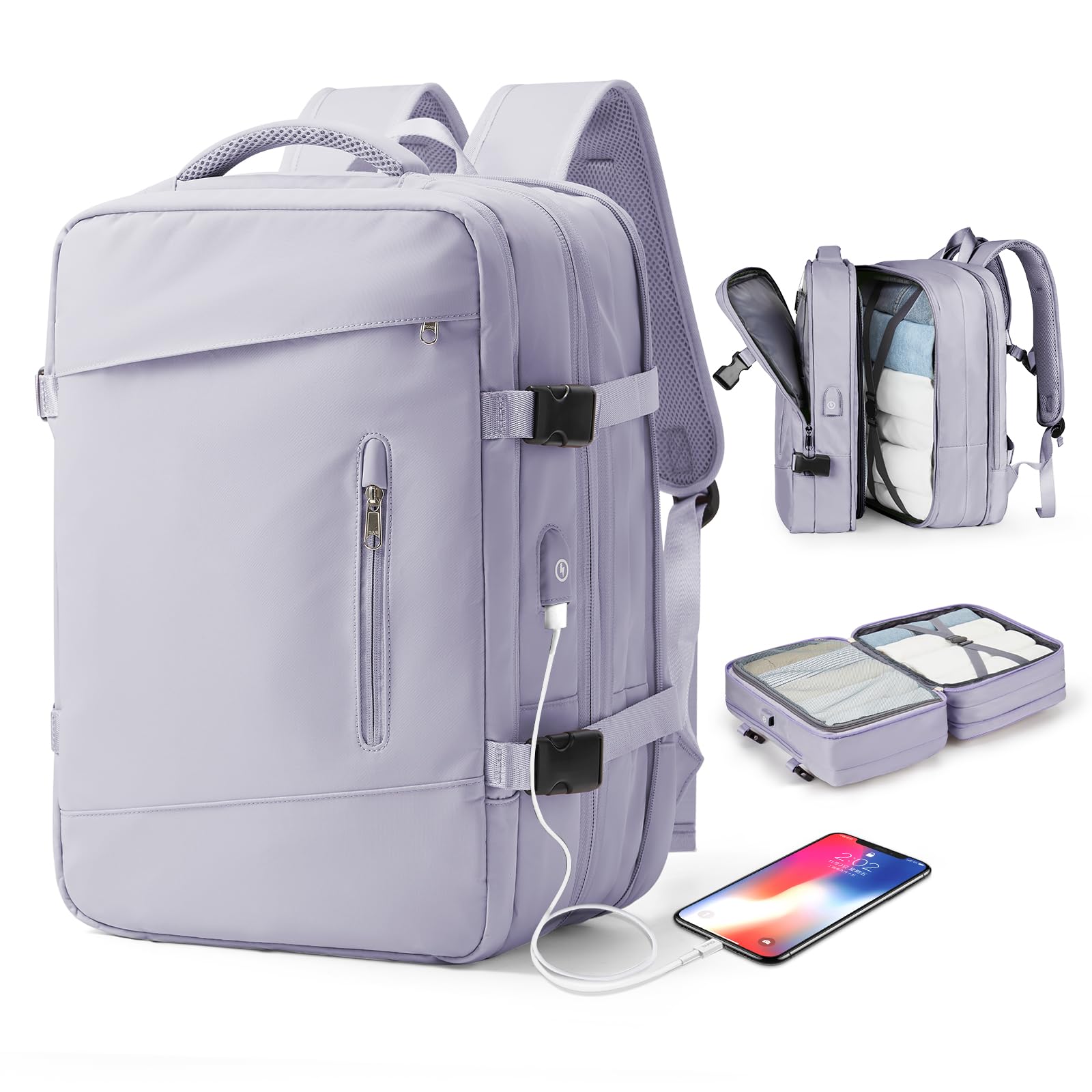 WONHOX Waterproof Travel Backpack for Women & Men - Laptop Backpack with Shoe Compartment, Lightweight Hiking Carry-On Backpack for Business Trips, College, Airplane & Outdoor Adventures
