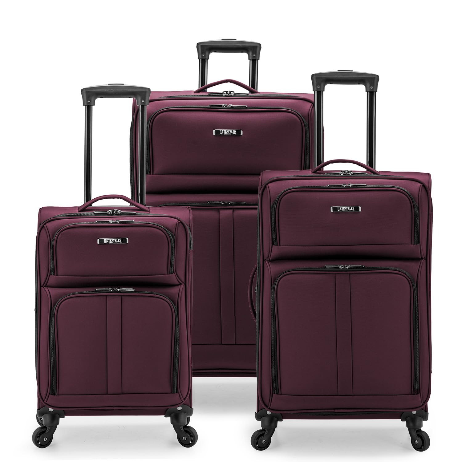U.S. TRAVELER Anzio Softside Expandable Spinner Luggage Set - 3-Piece (22/26/30 Inch) Burgundy Suitcase for Business Travel & Family Vacations | Lightweight Durable Hardshell Luggage with 360° Wheels & TSA Lock