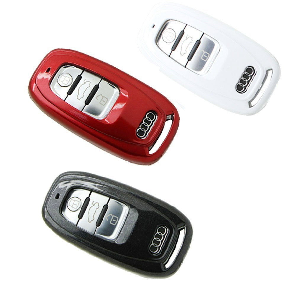 Premium Gloss White Replacement Key Fob Cover for Audi A3 A4 A5 A6 A7 A8 - Exact Fit Smart Remote Shell Case (Perfect for Key Replacement, Car Accessories Upgrade & Daily Use)