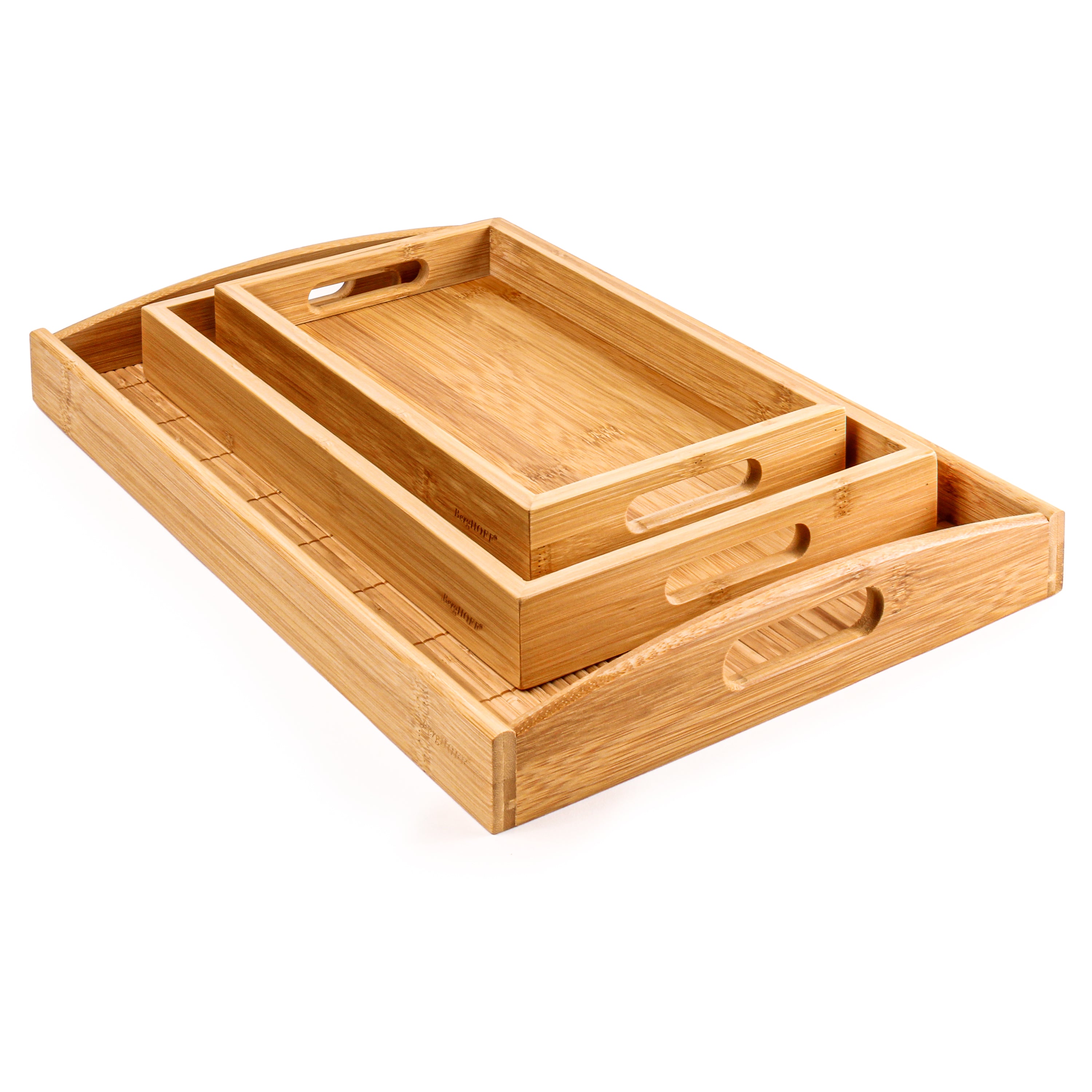 BergHOFF 3-Piece Bamboo Serving Tray Set - Eco-Friendly Wooden Appetizer Platters for Entertaining, Kitchen & Dining Room Decor